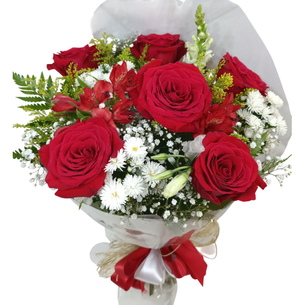 Buquê com 6 rosas...