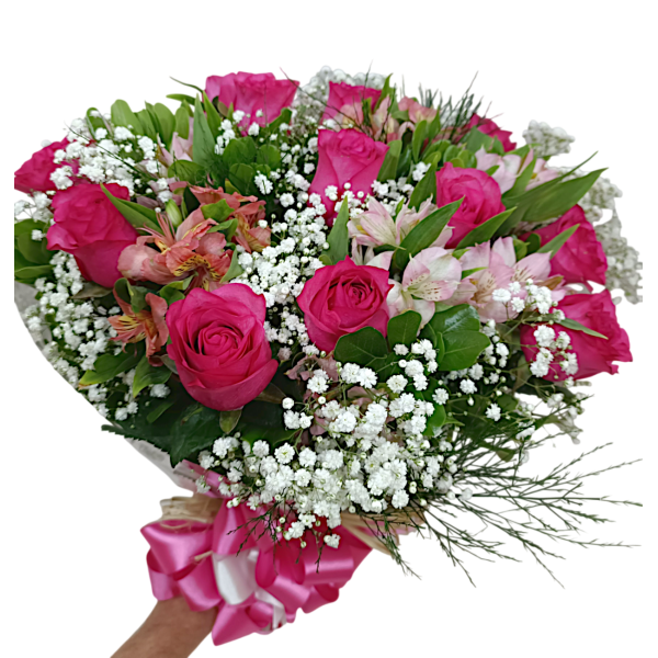 Buquê com 12 rosas e...